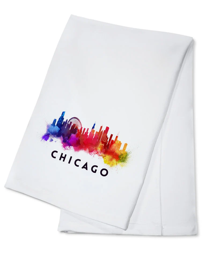 Tea Towel, Apron Chicago, Illinois, Skyline Abstract, White, Lantern Press Artwork, Kitchen Cooking, Unisex, Adjustable, Organic Cotton