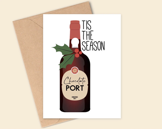 Chocolate Port - Tis The Season For A Christmas Drink Greetings Card Handmade A6 Recyclable