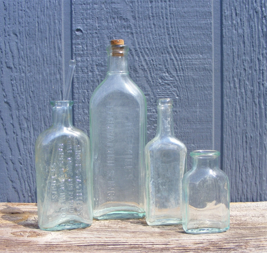 4 Rare Assorted Antique Glass Bottles, Vintage Old Apothecary Bottle Display, Bottles For Crafting