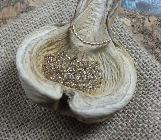 8/0 Crystal Bronze Lined Czech Seed Bead | 10G | B0007, Size 8 Seed Bead, Beige Bronze Lined Beige Bead