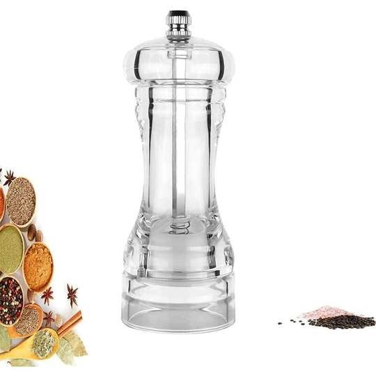 Pepper mill, adjustable ceramic crusher salt mills and pepper pepper grinder transparent grinding tool acrylic pepper (5 inch)