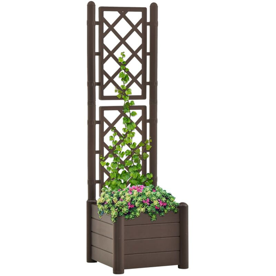 Topdeal - Garden Planter with Trellis 43x43x142 cm pp Mocha FF313980_UK