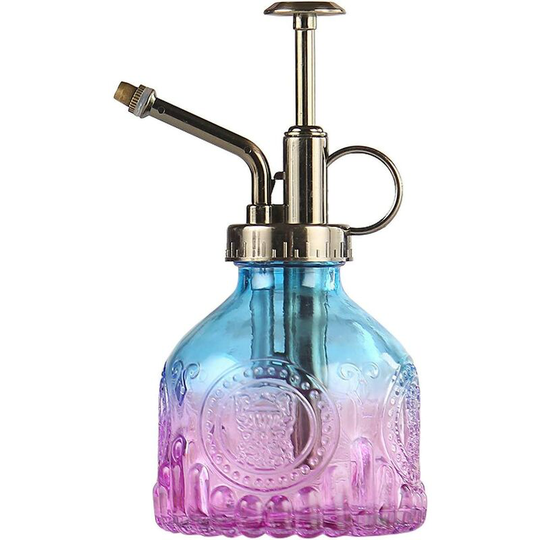 Glass Spray Bottle, 6.5' Tall Vintage Watering Can with Top Pump, Leak-Proof High Atomizing Nozzle for Flower Garden Plants, Cleaning Solutions