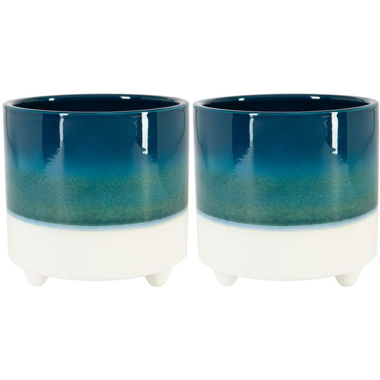Reactive Glaze Footed Plant Pots - 18cm - Navy - Pack of 2 - Nicola Spring