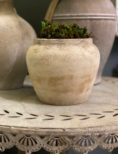 Rustic Cream Beige Sand Stone Textured Pot - Faux House Plant Cover Indoor Succulent Planter Dried Flower Felsted