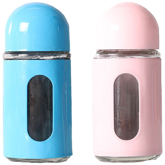 Stainless Steel Salt and Pepper Grinder Glass Pepper Mill Pepper Shaker Adjustable Coarseness blue + pink