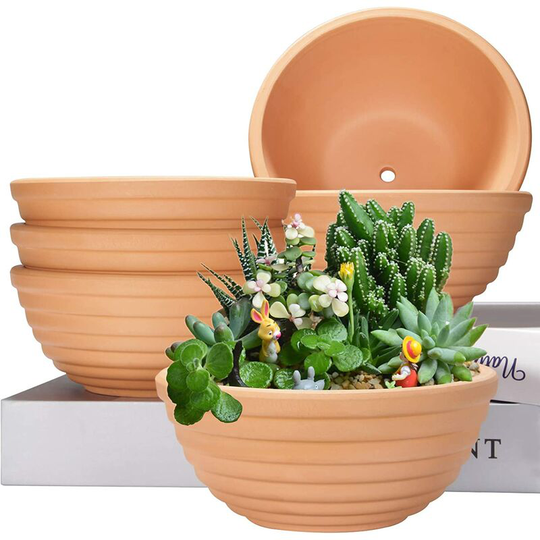 Briday - Small Terracotta Pots 6 inch, Shallow Bowls with Drainage Holes, Clay Pots for Plants, Pack of 6