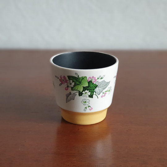 Vintage 1960S Small Planter/Plant Pot - Ivy Design White & Yellow Mid Century