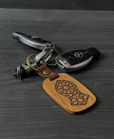 Organic Wooden Prophetic Sandal Nalain Sharif Key Chain With Leather Strap