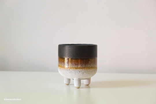 Mini Indoor Planter Black Reactive Glaze | Ombre Rustic Stoneware Small Plant Pot Nordic Gothic Style Succulent Planters Gifts For Men