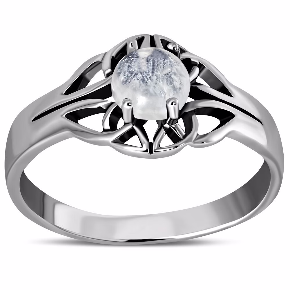Celtic Moonstone Ring - Four Seasons Knot With Moonstone - Hallmarked 925 Sterling Silver - Edinburgh, Scotland