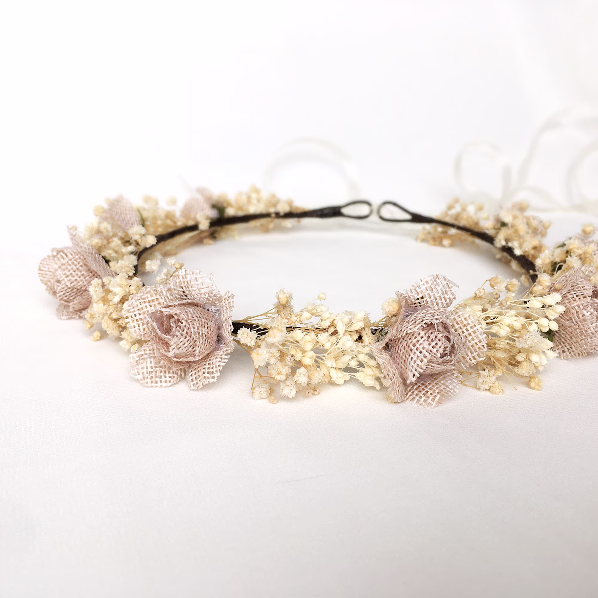 Pale Pink Floral Crown, Baby Breath Crown Bridal, Boho Hair Wreath, Rustic Maid Of Honor, Powder Flower Girl, Child