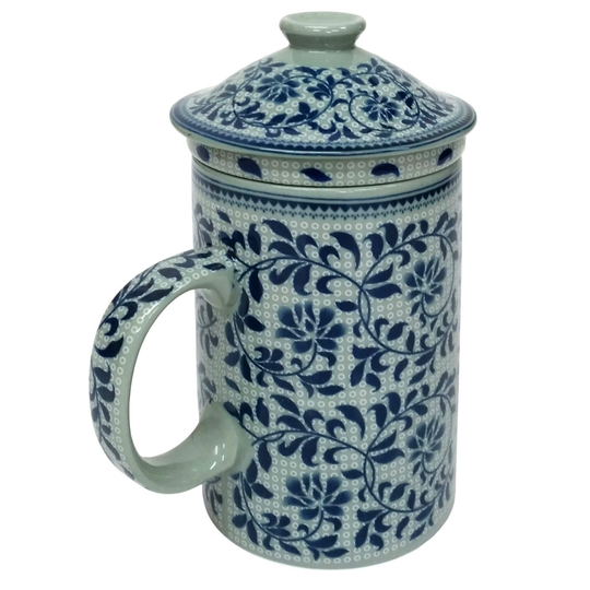 Blue Porcelain Trailing Leaves Infuser Mug