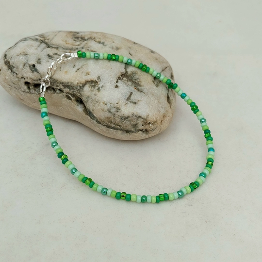 Green Seed Bead Beach Anklet - Handmade Jewellery Surf Anklet Made in Cornwall Cornish