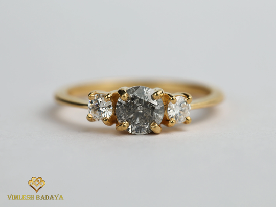 Salt & Pepper Diamond Engagement Ring, Grey Gray Gray White Three Stone Ring