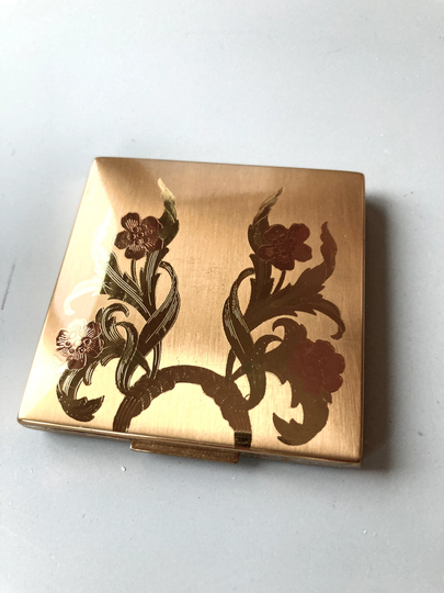 Elgin American Powder Compact, Square Matte Floral, Art Nouveau Design, Vintage 1950's