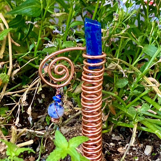 Lapis Lazuli Plant Wand, Garden Decor, Houseplant Decor