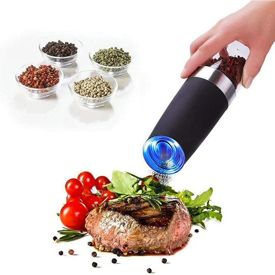Devenirriche - Electric Salt and Pepper Mill,Gravity Mill,Peugeot Mill,With led Light,Gravity Activated,Battery Powered,Electric Grinder Adjustable