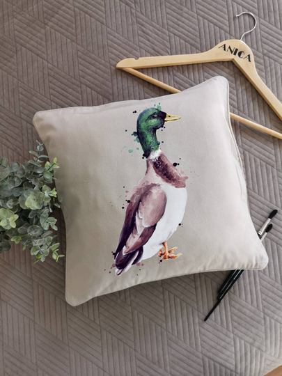 Baumwollkissen Mit Ente/Herbst Ente/Aquarell/ Deko Für Den Herbst/ 40 X 40/ Waschbar/ Auf Bestellung/Herbst Wohnkultur /Personalisiertes