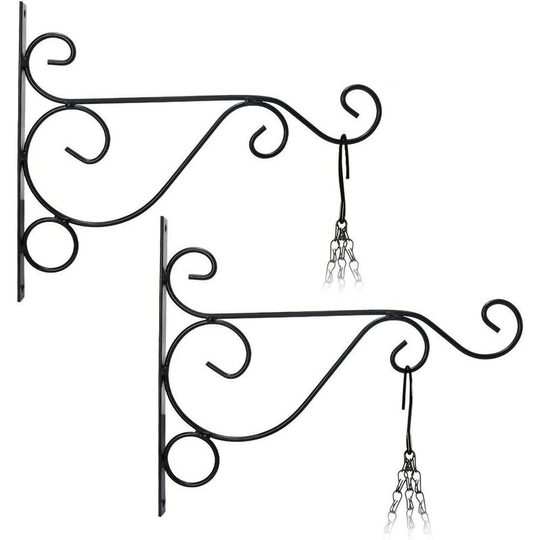 Monly - 2Pcs Wall Hanging Plant Hook(26cm*21cm) Hanging Flower Pot Holder Chimes Lantern Metal Garden Basket for Garden Decoration, Balcony(Black)