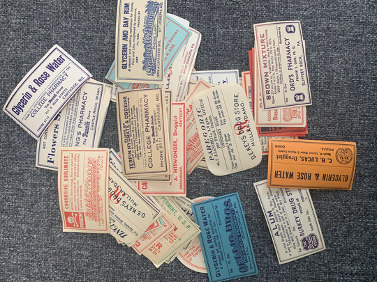 Antique Lot Of 40 Old Pharmacy Druggist Apothecary Labels Stickers Paper Unused