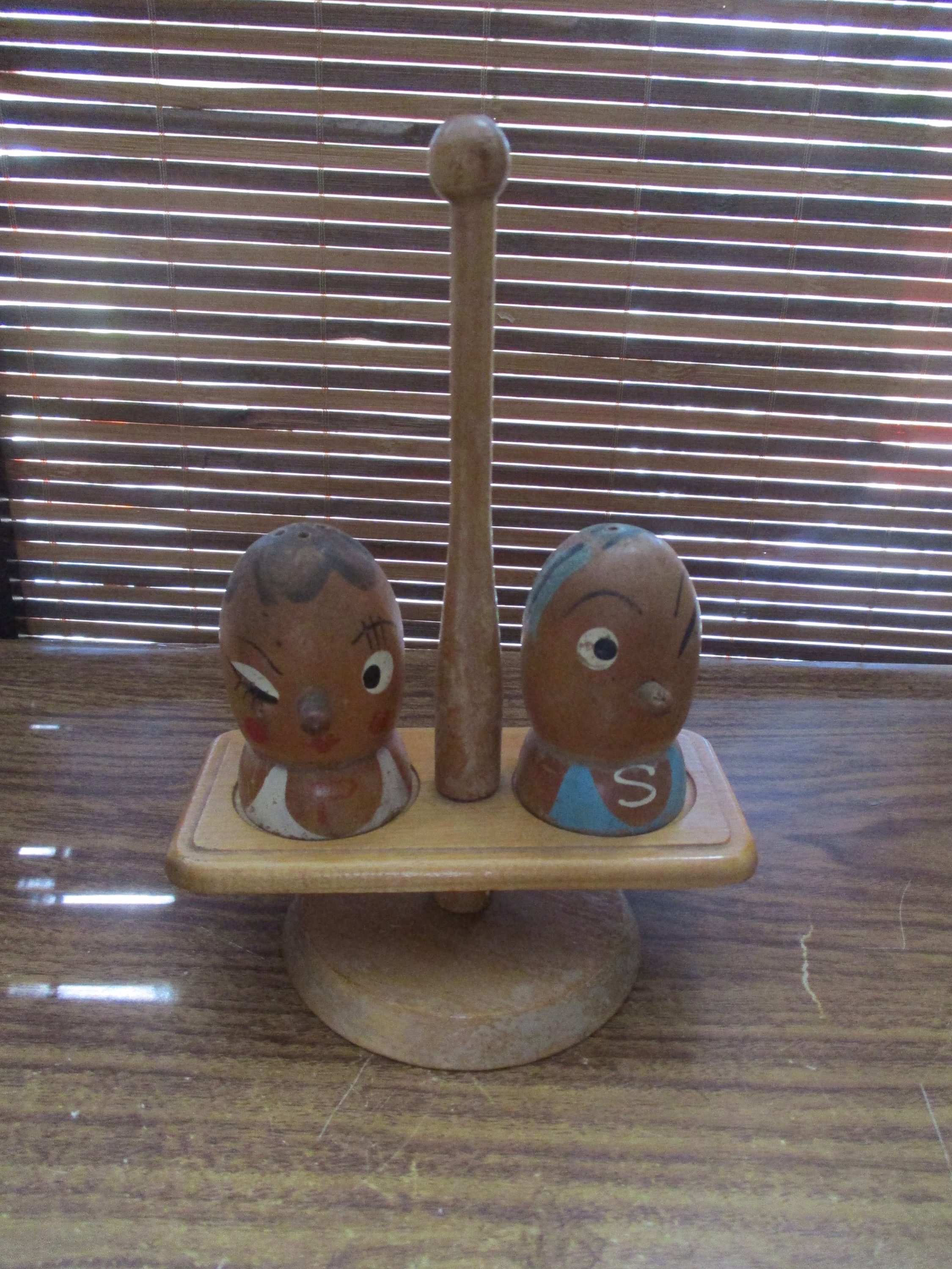 Kitsch Wooden Cruet Set Salt & Pepper Pots Male Female | 1960S