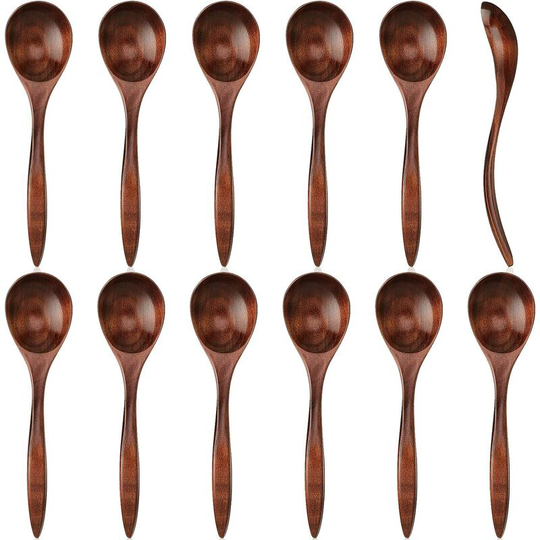 12 Pieces Wooden Spoons 7 Inch Natural Soup Spoons Serving Spoons Small Natural Wood Teaspoon for Eating Coffee Honey Sugar Salts Kitchen Utensil
