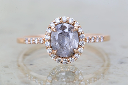 Salt & Pepper Diamond Ring Natural Gray Color Oval Cut Engagement Gift For Her