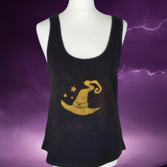 Gothic Black Vest Top, Organic Cotton Vest, Pagan Clothing Women, Witch Top Uk, Mystical Clothing, Hippie Women