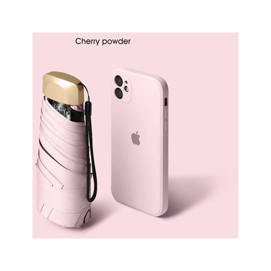 5 Rib Folding Travel Umbrella Shade Sun Protection Compact Mini Umbrella Cherry powder
