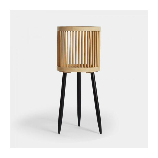 Bamboo Planter with wooden legs, Rattan Standing Plant Pot, Raised Flower Stand, Indoor Outdoor Potted Rack - Btfy