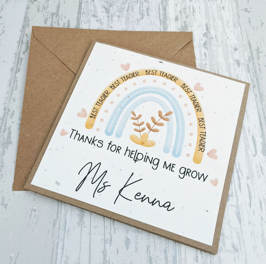 Plantable Wildflower Seed Paper Card/ Thank You Teacher/ You For Helping Me Grow Teacher Plantable Card/Thank