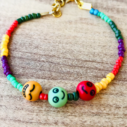 Colorful Face Seed Bead Bracelet, Couples Friendship Best Friend Gift, Boho Bridesmaid Proposal