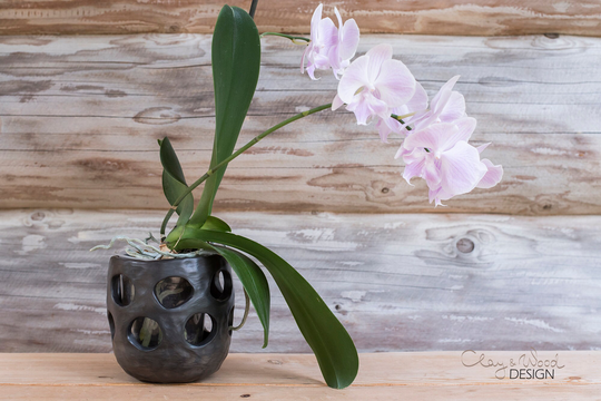 Handmade Black Ceramic Decorative Planter. Black Pottery Pot With Holes. Especially Suitable For Moth Orchids. Nordic Minimalism
