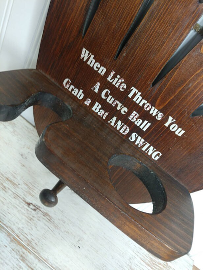 Bat, Ball, & Glove Holder For Wall, Handcrafted Baseball/Softball Mitt Wall Mounted Organizer