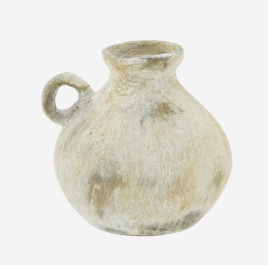 Mini Terracotta Vase with Handles - Small Rustic Beige Cream Off-White Pot Unique Modern Boho Dried Faux Flower Indoor Urn