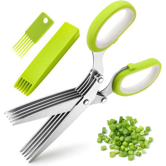 Einemgeld - Kitchen Herb Scissors Stainless Steel Three Piece Kitchen Herb Scissors 5 Blade Multi-Purpose Herb Scissors Cover with Cleaning Comb and
