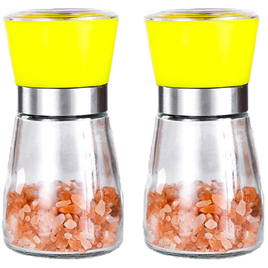 Fvbjd - Salt and Pepper Grinder, Glass Refillable Stainless Steel Salt and Pepper Mill Shakers 2pcs yellow