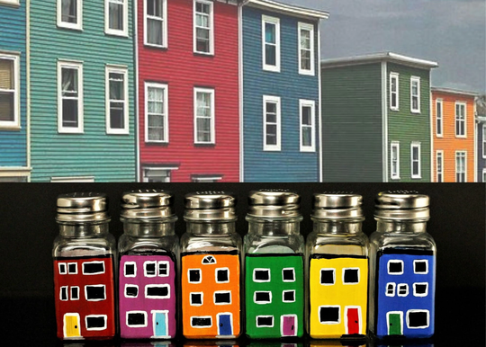 Jelly Bean Row Houses, Newfoundland, Salt & Pepper Sets, Pair