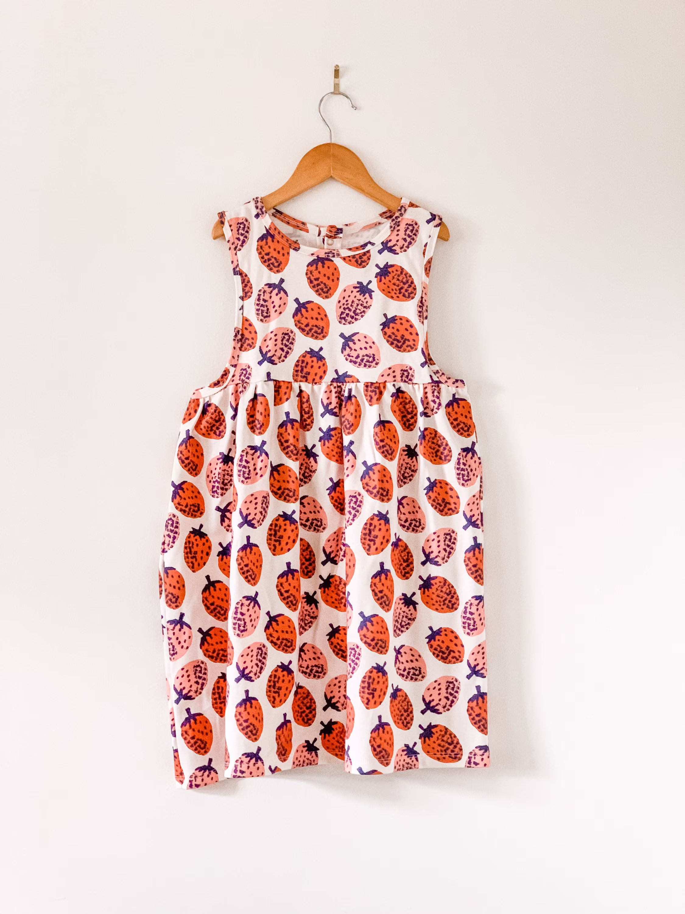 Girls Strawberry Dress // Organic Kids Clothes Girls Toddler Clothing Summer Baby Open Arm Tank