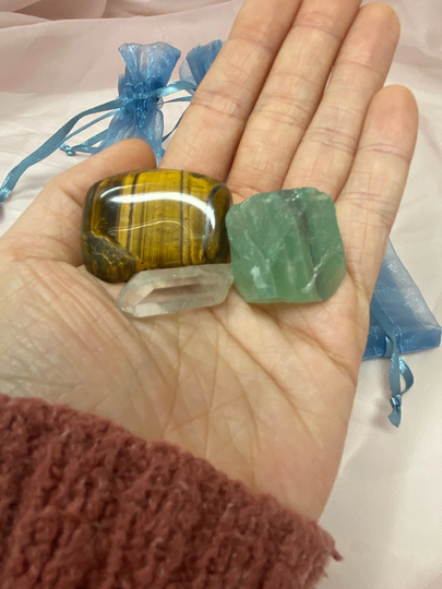 Gemini Crystal Kit, Tigers Eye, Fluorite, & Clear Quartz Season, #k024