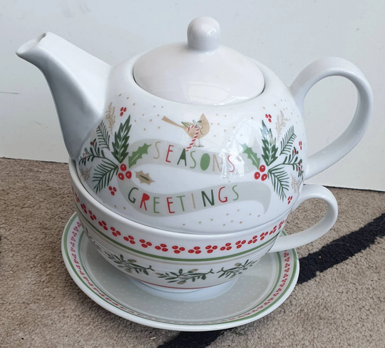 Regal Spencer Porcelain Stacking Teapot, Cup & Saucer - Seasons Greetings
