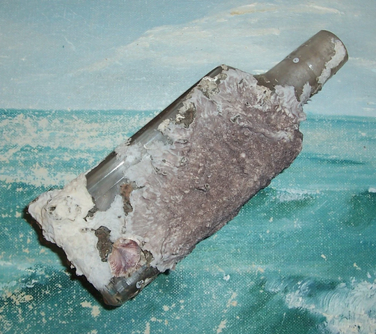 Petite Antique, Vintage Ocean Found Sun Purple, Lavender Barnacle & Coral Encrusted Medicine Bottle