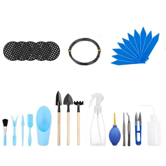 30PCS Succulent Plants Tools Planting Tool Set Fairy Garden Planting Care Tools Leaf Trimmer Rake Shovels Watering Bottle Plant Labels Blue