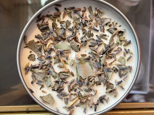 White Sage & Lavender Candle, Herb Flower Candles, Scented Soy Candle 8Oz Gift Tin, Botanical All-Natural