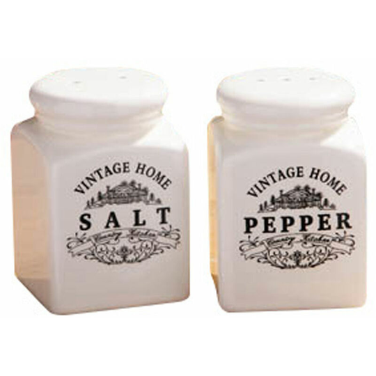 Premier Housewares - Salt And Pepper Set Cream Colored Dolomite Container for Salt / Pepper / Herbs/ Reusable Shaker / Vintage Design Shakers Sets 5