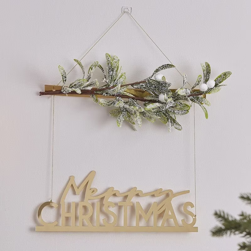 Merry Christmas Mistletoe Sign, Wreath, Hanging Decor, Door Holiday Season Decor
