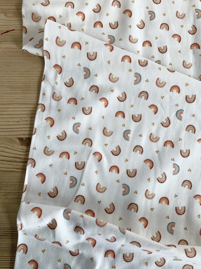 Little Rainbows On Cream - Organic Cotton Jersey Sold By The Half Metre
