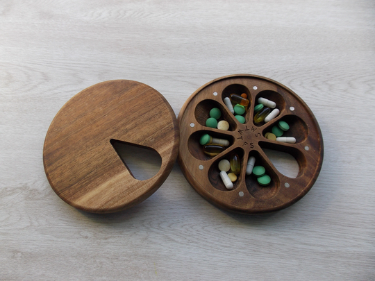 Pill Organize Box 7 Day/Case Decorative Travel Weekly Big Large Natural Type Of Wood/ Container/Large Round Pill Box