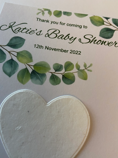 Eucalyptus Design Plantable Seeded Paper Heart Baby Shower Or Gender Reveal Neutral Favour